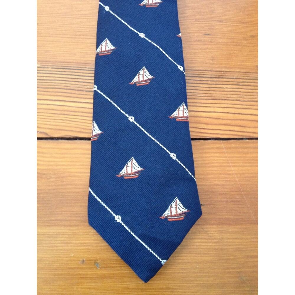 Vtg Spencer Baird 1882 Fishing Schooner Boat Pattern Smithsonian Polyester Tie